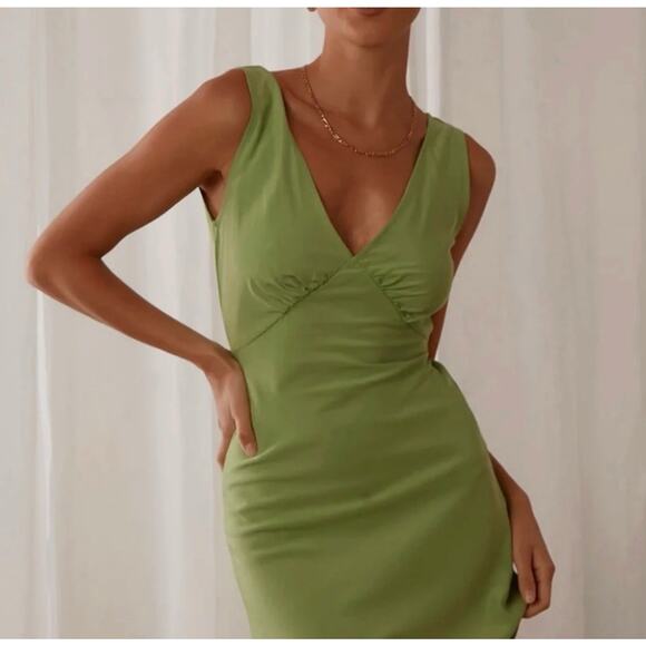 Peppermayo Audrey Vintage Slip Dress Size 6 Green V-Neck A Line Soft Coquette - Picture 1 of 10